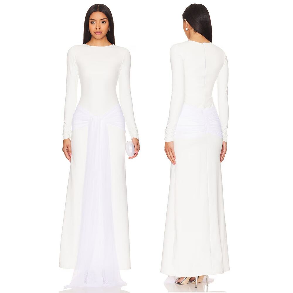 Port de Bras Gala Maxi Dress Long Sleeve Drape Formal Wedding Bridal Party XS